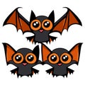 Halloween bats with eyes and mouth, illustration, isolated on white generative AI