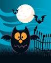 Halloween bats flying with owl at night scene Royalty Free Stock Photo