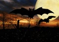 Halloween Bats Full Moon