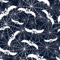 Halloween bats and spiderweb seamless pattern.