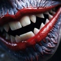 Halloween beast jaw with red lips and vampiric teeth