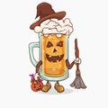 halloween beer glass with kawaii cute face mascot vector illustration