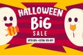 Halloween Big Sale Background with Cute Ghost Carrying Big Candy and Cute Ghost Eat Candy