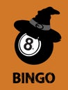 Halloween bingo ball with hat and text