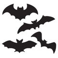 Halloween black bat icon set, Bats Silhouettes, on white background. Royalty Free Stock Photo