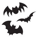 Halloween black bat icon set, Bats Silhouettes, Halloween symbol, on white background. Royalty Free Stock Photo