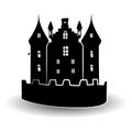 Halloween black castle with white windows. Vector illustration. Royalty Free Stock Photo