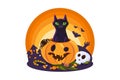 Halloween Black Cat Creepy Pumpkin Decorated