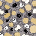 Halloween Black Cat Ghost Pumpkin Foliage Autumn Spooky Seamless Pattern Royalty Free Stock Photo