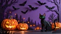 Halloween Black Cat Pumpkin lantern Royalty Free Stock Photo