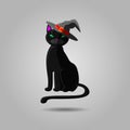 Halloween black cat in witch hat. Vector animal isolated on gray background. Witch cat in hat Royalty Free Stock Photo