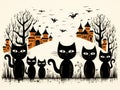 Halloween black cats in field