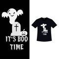 Halloween black color T-shirt design with a scary white ghost. Halloween element silhouette design with a spooky ghost, gravestone