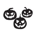 Halloween black vector illustration set with tree pumpkins isolated on white background.  Vector silhouettes Royalty Free Stock Photo