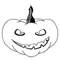 Halloween black and white carved pumpkin, creepy face, smiling jack lantern hand drawn illustration, Halloween symbol Royalty Free Stock Photo