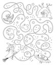 Halloween black and white maze for children. Autumn preschool printable educational activity. Funny day of the dead game or Royalty Free Stock Photo