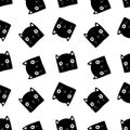 Halloween black and white pattern with cat heads on white background. Drawn by hand vector doodle black cats. Good for halloween Royalty Free Stock Photo