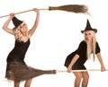 Halloween black witch blond with broom banner. Royalty Free Stock Photo