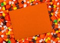 Halloween blank greeting card mockup with candy corn background