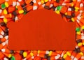 Halloween blank wood sign mockup with candy corn background