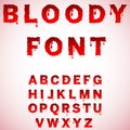 Halloween bloody font. Horror alphabet letters written blood. Vector typeface set. Halloween party. Bloody alphabet. Red splash Royalty Free Stock Photo
