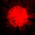 Halloween bloody red grunge background with full moon