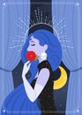 Blue Evil queen holding red rose illustration
