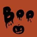 Halloween boo text banner. Halloween greeting card with pumpkin and bloody phrase. Trendy lettering template. Vector eps 10 Royalty Free Stock Photo