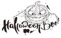 Halloween boo text. Pumpkin spider web silhouette makes boo