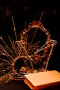 Halloween book composition, spider web, old vintage frame on a black background