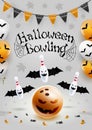 Halloween bowling flyer template. A6 format size. Vector clip art illustration. Royalty Free Stock Photo