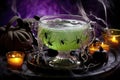 halloween brew cauldron with spiders and spiderwebs. Royalty Free Stock Photo