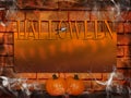 Halloween brick background, template wall with cobwebs and smoke Royalty Free Stock Photo