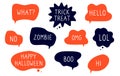 Halloween bubbles. Speech stickers, autumn november holidays chat clouds vector set
