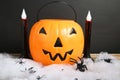 Halloween bucket with candles Royalty Free Stock Photo