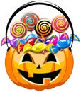 Halloween bucket sweets candy lollipop isolated