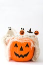 Halloween cake pops in a basket with pumpkin shape Royalty Free Stock Photo