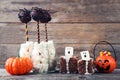 Halloween cake pops with pumpkins Royalty Free Stock Photo