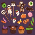 Halloween cookie cake symbols of food for creepy party vector illustration