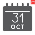 Halloween calendar glyph icon, halloween and holiday, calendar sign vector graphics, editable stroke solid icon, eps 10.