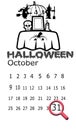 Halloween calendar on white