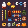 Halloween candies flat vector isolated illustrations set Royalty Free Stock Photo