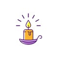 Halloween candle icon. Burning candle on the candlestick colorful flat icon, Thin line art design, Vector illustration