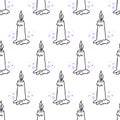 Wax candle seamless pattern. Burning wax light vector illustration. Hand drawn glim wallpaper.