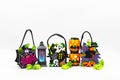 Halloween Candy Bags Cute Felt Pouches with Handles, Trick or Treat Goody Bags on white background