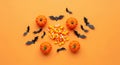 Halloween Candy Corn Pumpkins Bats Royalty Free Stock Photo