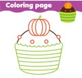 Halloween candy cupcake coloring page. printable activity, Children educational game for halloween