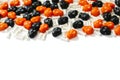 Halloween candy frame on whiye background with copy space Royalty Free Stock Photo