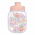 Halloween Candy Jar with Pumpkins Ghosts and Colorful Sweets Illustration Royalty Free Stock Photo