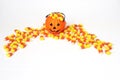 Halloween candy pumpkin frame with copy space Royalty Free Stock Photo